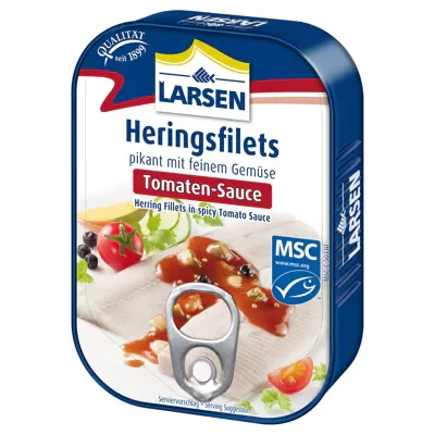 Larsen Heringsfilets in pikanter Tomaten-Sauce (110g)