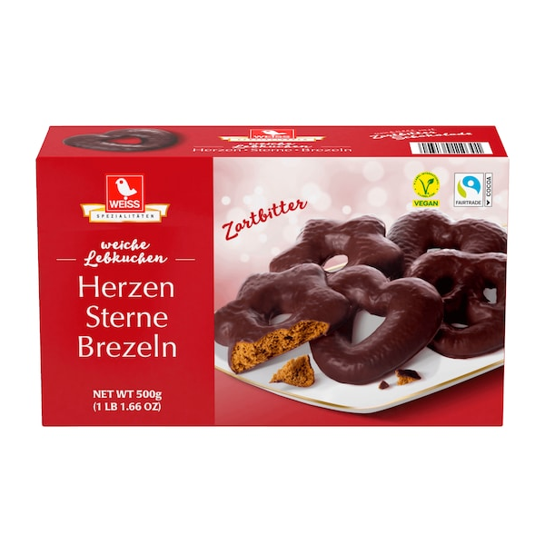 Lebkuchen Herzen Sterne Brezen - Zartbitter (500g)